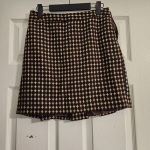 LOFT Brown And Tan Houndstooth A-Line Wool Blend Skirt Size 4p